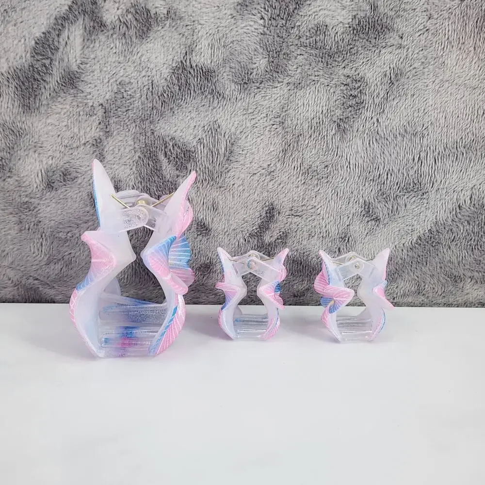 3 pc Hawaiian Flower Claw Clip Set - Hair Accessories Light Blue & Pink Plumeria